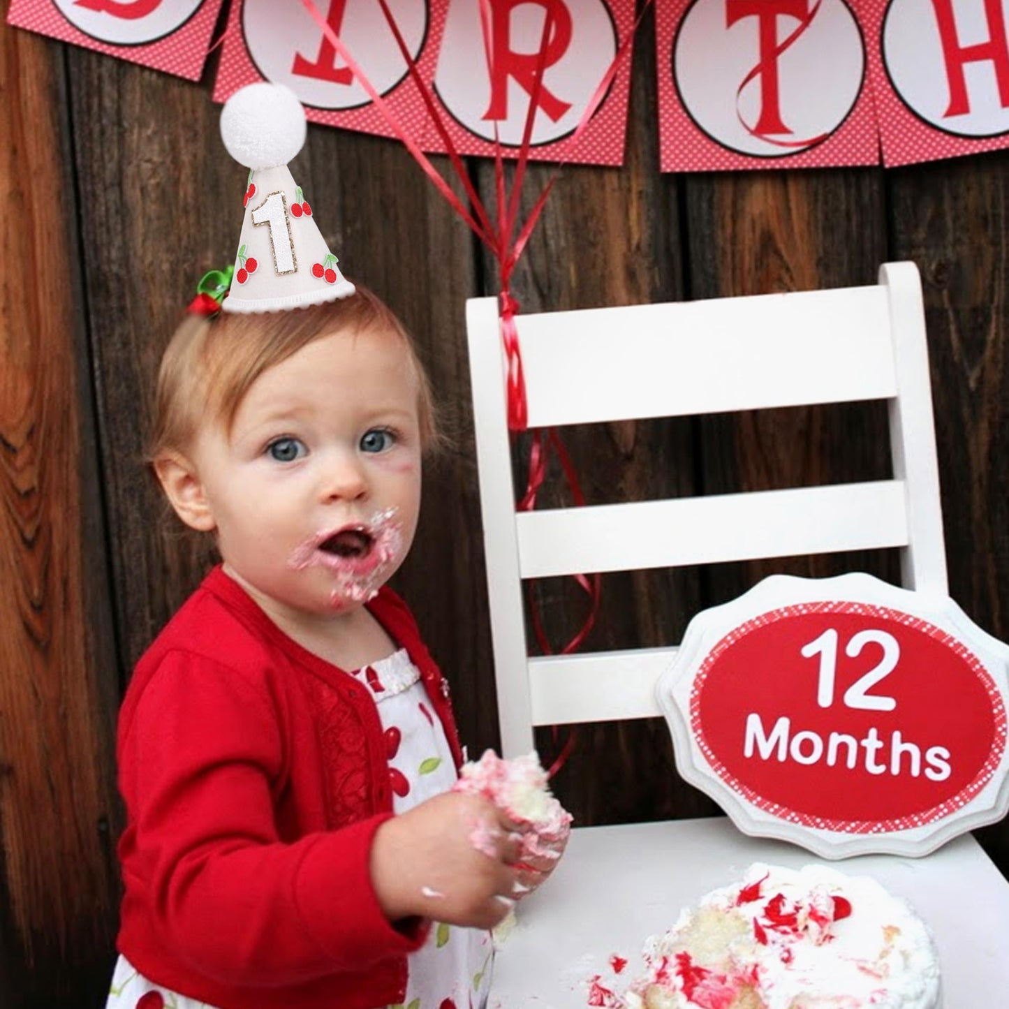 YOUAME Cherry 1st Birthday Hat For Girls - One Cherry On Top Party Hat, Sweet One Headwear Decorations, Fruit Theme Baby Shower Outfit, Cake Smash