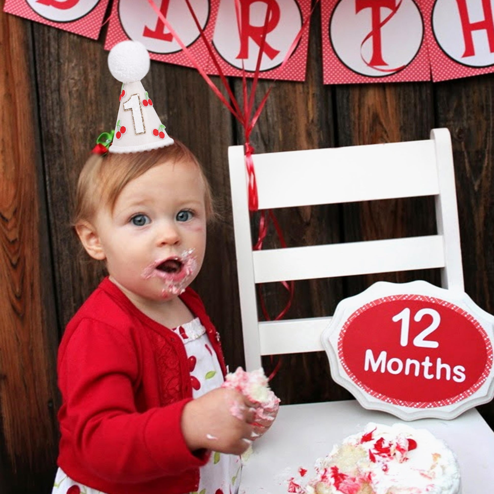 YOUAME Cherry 1st Birthday Hat For Girls - One Cherry On Top Party Hat, Sweet One Headwear Decorations, Fruit Theme Baby Shower Outfit, Cake Smash