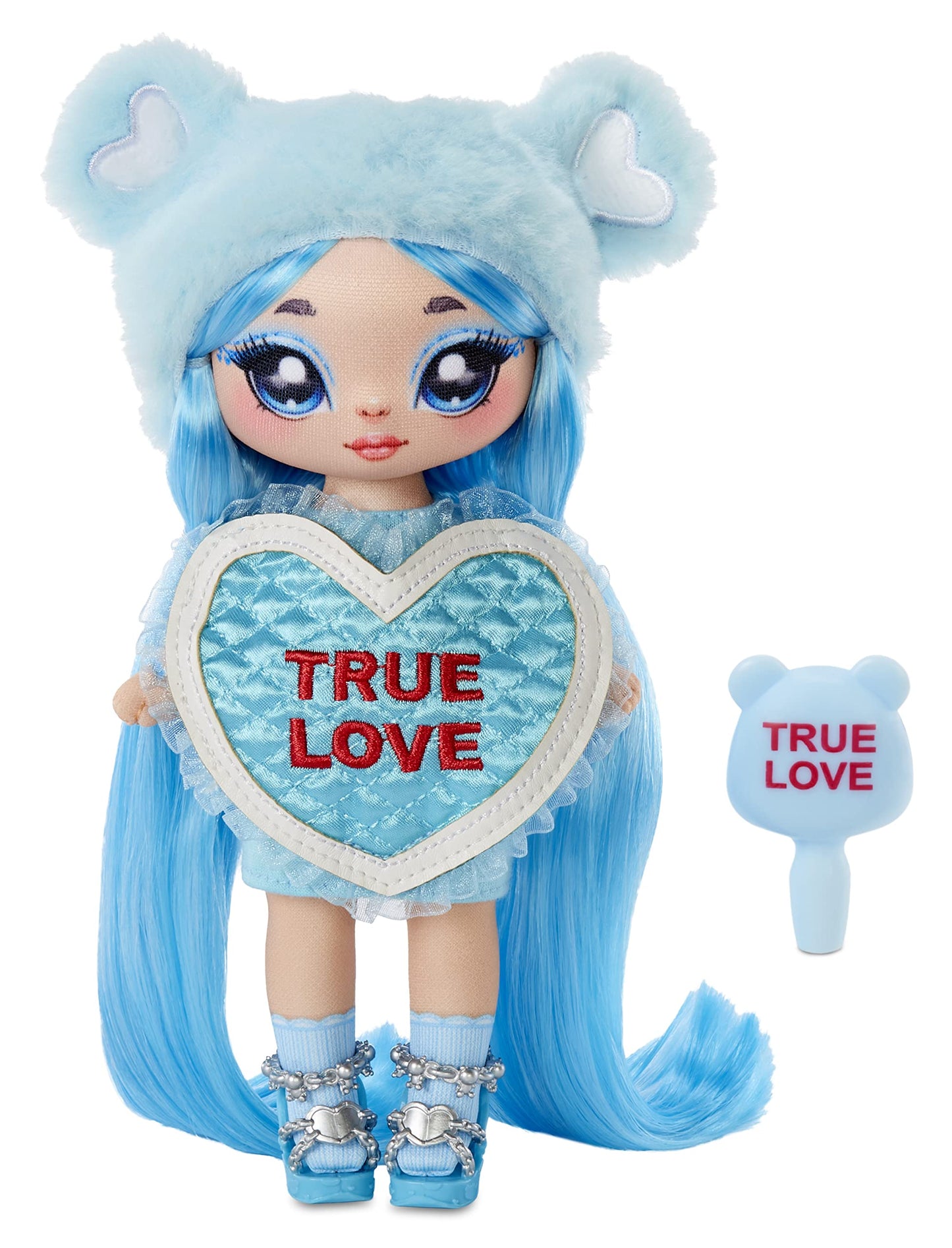 MGA Entertainment Na Na Na Surprise Lily Sarang - Blue Teddy Bear-Inspired 7.5" Fashion Doll with Light Blue Hair, Heart-Shaped Dress and Brush