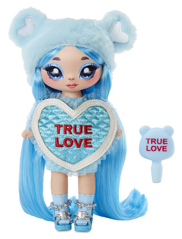 MGA Entertainment Na Na Na Surprise Lily Sarang - Blue Teddy Bear-Inspired 7.5" Fashion Doll with Light Blue Hair, Heart-Shaped Dress and Brush