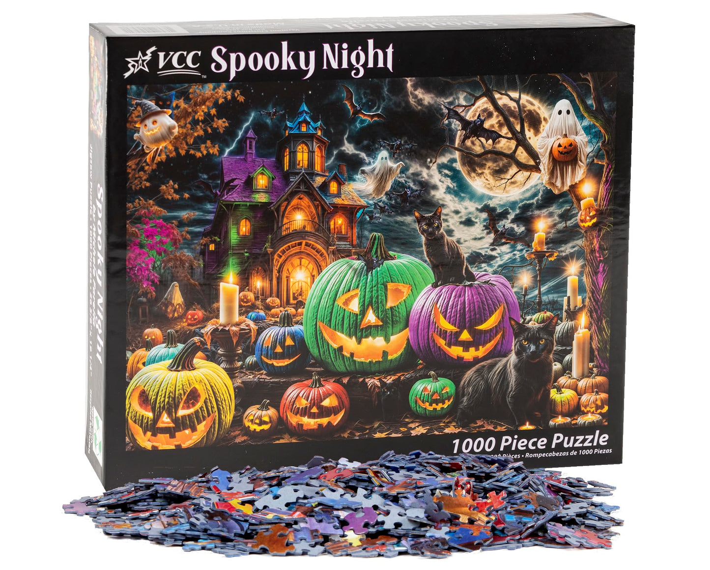Halloween Puzzle 1000 Pieces for Adults - Gothic Puzzle with Haunted Houses, Ghosts, Pumpkins, Black Cats - Halloween Jigsaw Puzzles - 'Spooky Night'