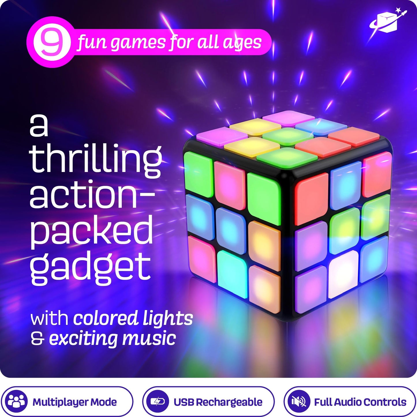 Rechargeable Game Activity Cube - Toys for Boys and Girls - 9 Fun Brain & Memory Games - Birthday Gifts for Age 6, 7, 8, 9, 10, 11, 12 Year Old Kids