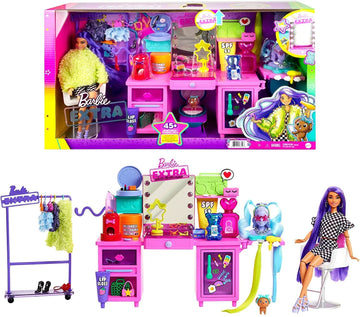 Barbie Extra Doll & Vanity Playset with Exclusive Doll, Pet Puppy, 45+ Pieces Including Clothes & Accessories, Toy Gift for Kids 3Y+, GYJ70