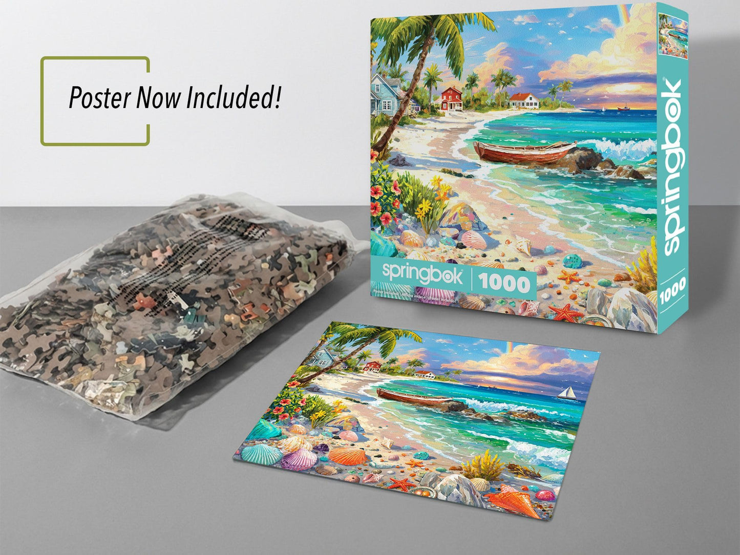 Springbok Seashell Shore 1000 Piece Jigsaw Puzzle for Adults - Tropical Beach Scene - Poster Included - Unique Cut Pieces - Made in USA