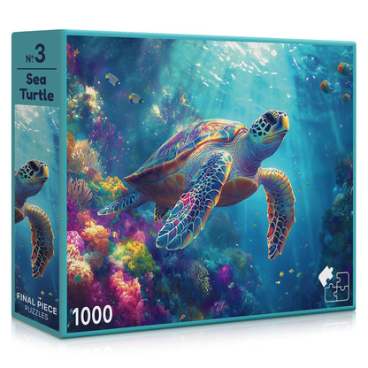 Sea Turtle (#3) - 1000 Piece Jigsaw Puzzle for Adults | Premium European Blue Board | Satin Low-Glare Finish | Ribbon Cut | Bonus Poster |