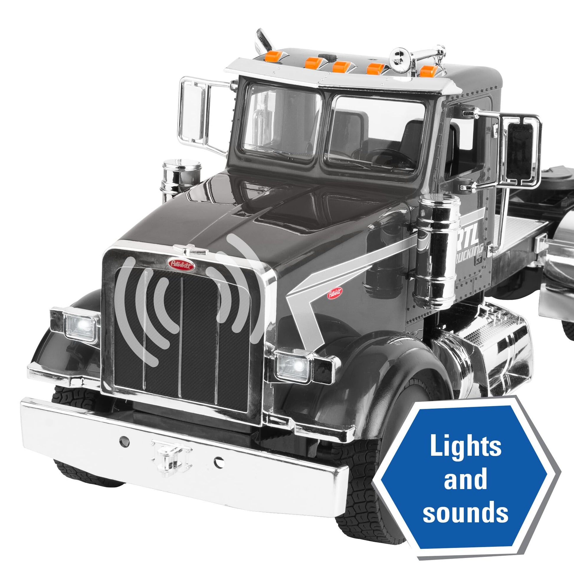 Tomy Big Farm Peterbilt Semi Truck - 1:16 Scale - Includes Livestock Trailer and 4 Cows - Durable Truck Toy with Lights and Sounds, Opening Doors