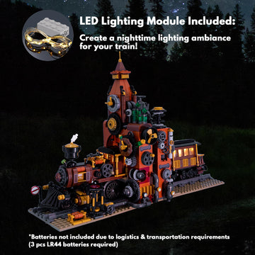 TAIKONLAB Steampunk Train Bookend Building Block Set, Creative Bookend and Bricks Building Set, Light Module Included, Rich Details with Mechanic