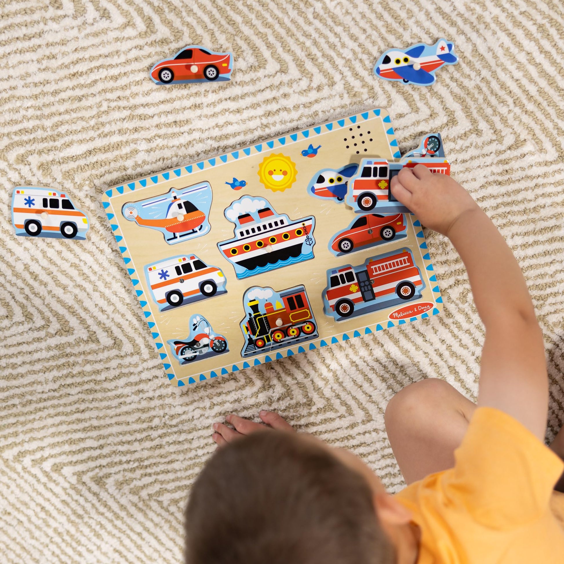 Melissa & Doug Wooden Light-Activated Sound Puzzle 2-Pack for Toddler and Preschool Boys and Girls - Farm Animals, Vehicles