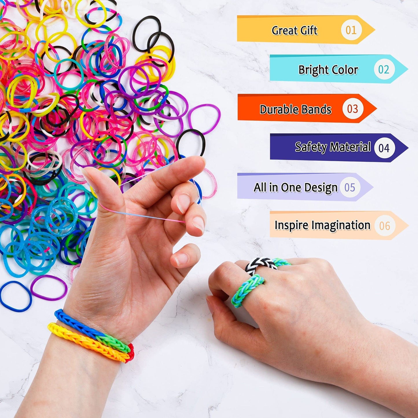 INSCRAFT Rubber Band Refill Kit: Over 11000 Rubber Bands, 28 Colors with Container, 600 Clips, 200 Beads, 52 ABC Beads, Premium Bracelet Making Refill