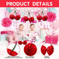 3D Cherry Bow Honeycomb Decorations, 4-Pcs 12 Inch Large Cherry Table Decorations and Cherry On Top Centerpieces, Cherry Decoration for Birthdays
