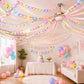 Baudane 542 Pcs Pastel Party Decorations 492 ft Crepe Paper Streamers, 500 Sheets Paper Chains Strips, 79.2ft Gold Star Garlands with 30 Balloons