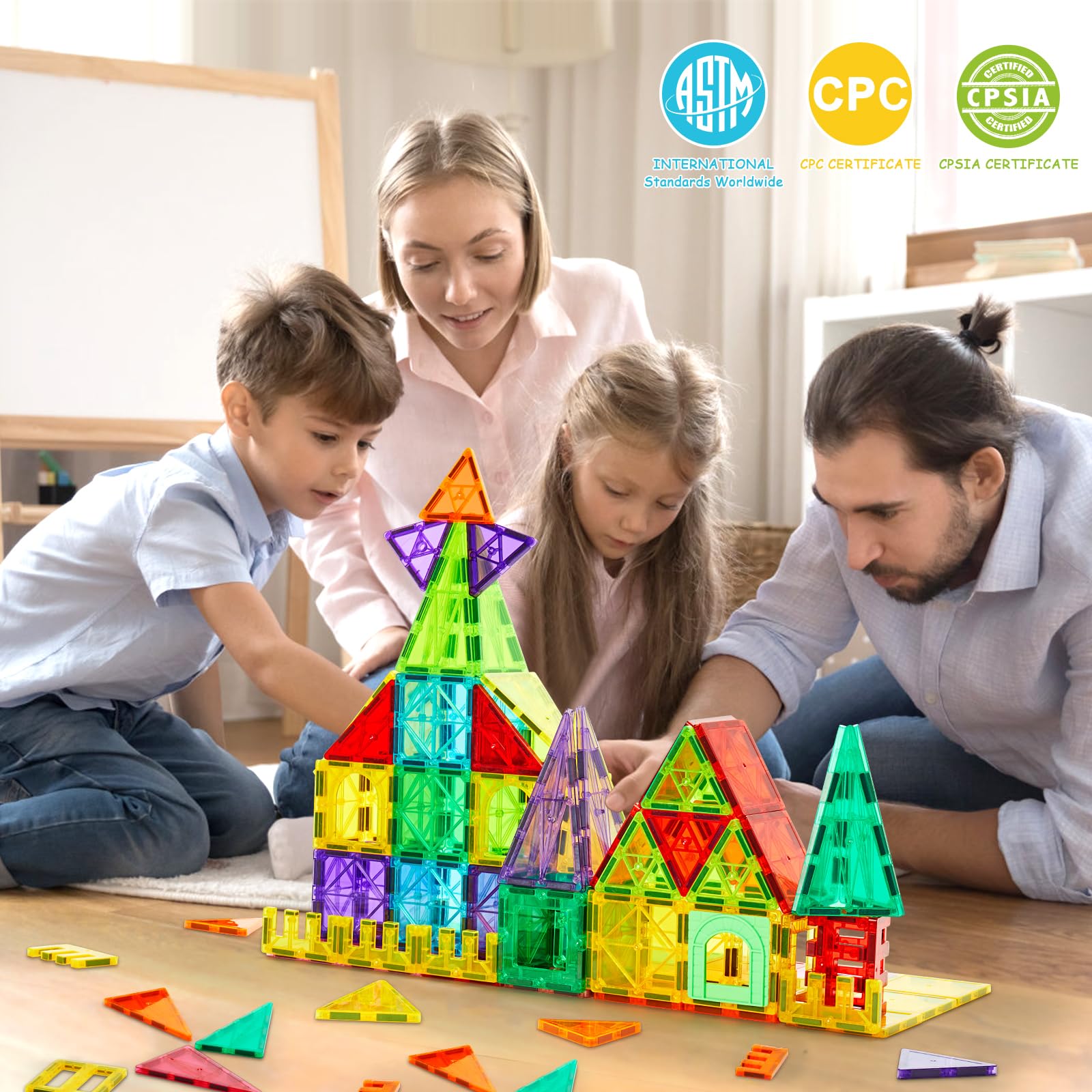 Dopyye Magnetic Building Tiles for Kids, 100 PCS Magnetic Blocks with Storage Bag, Magnet Tiles STEM Educational Stacking Toys Gift for Toddler Ages 3