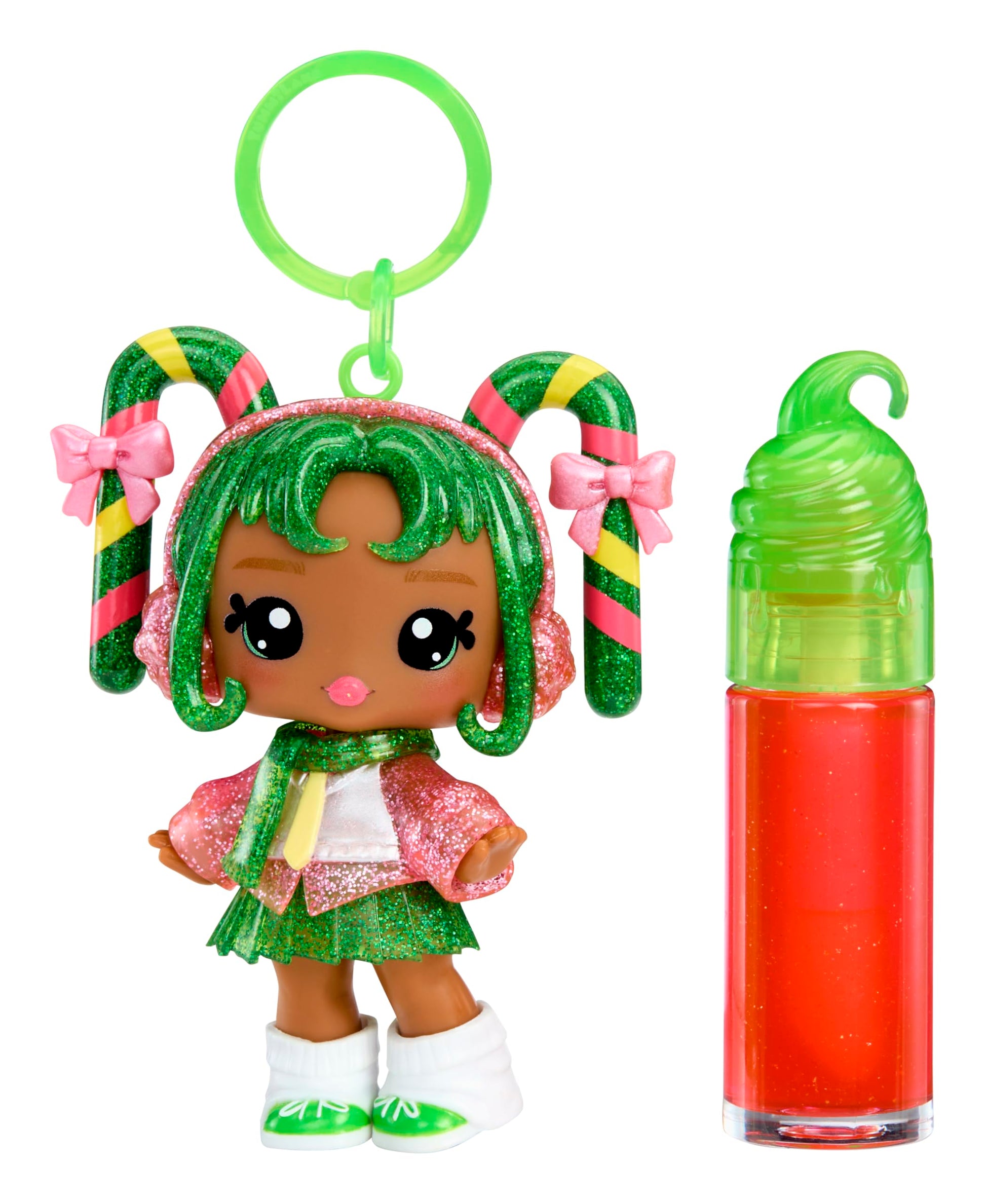 Yummiland x Holiday Lip Gloss Doll - Halle Candy Cane Includes DIY Lip Gloss + Keychain, Cosmetic Play, Seasonal Holiday Collectible, Gift, Ages 4+
