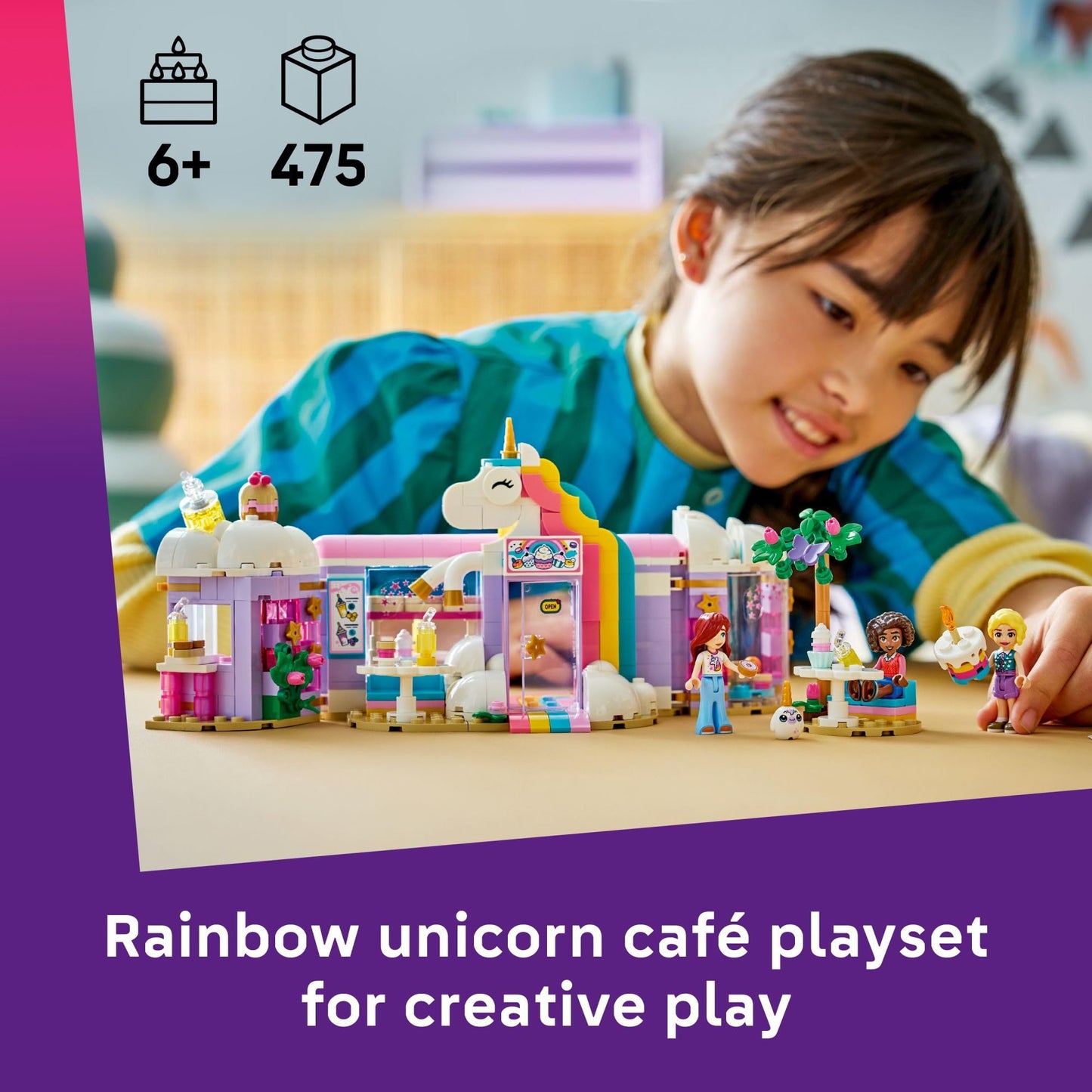LEGO Friends Unicorn Dream Café Building Toy for Girls & Boys - Pretend Playset for Kids, Ages 6+ - Gift for Birthdays - W/Paisley, Aliya, & Iza
