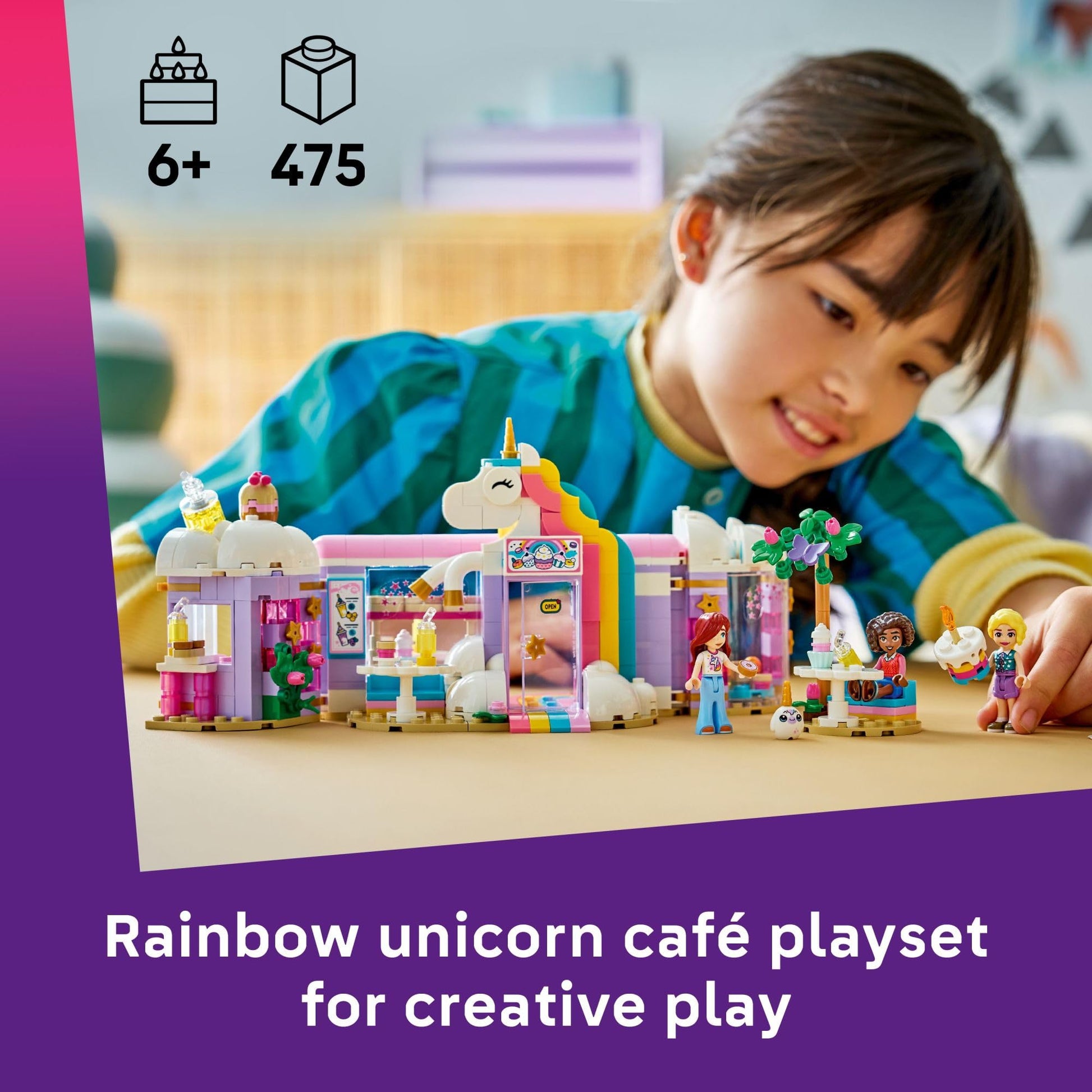 LEGO Friends Unicorn Dream Café Building Toy for Girls & Boys - Pretend Playset for Kids, Ages 6+ - Gift for Birthdays - W/Paisley, Aliya, & Iza
