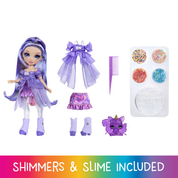 RAINBOW HIGH Rainbow Shimmers with Slime - Purple, Purple - 28cm Model Doll, with Slime Kit and Pet Squirrel, Suitable for Ages 4+