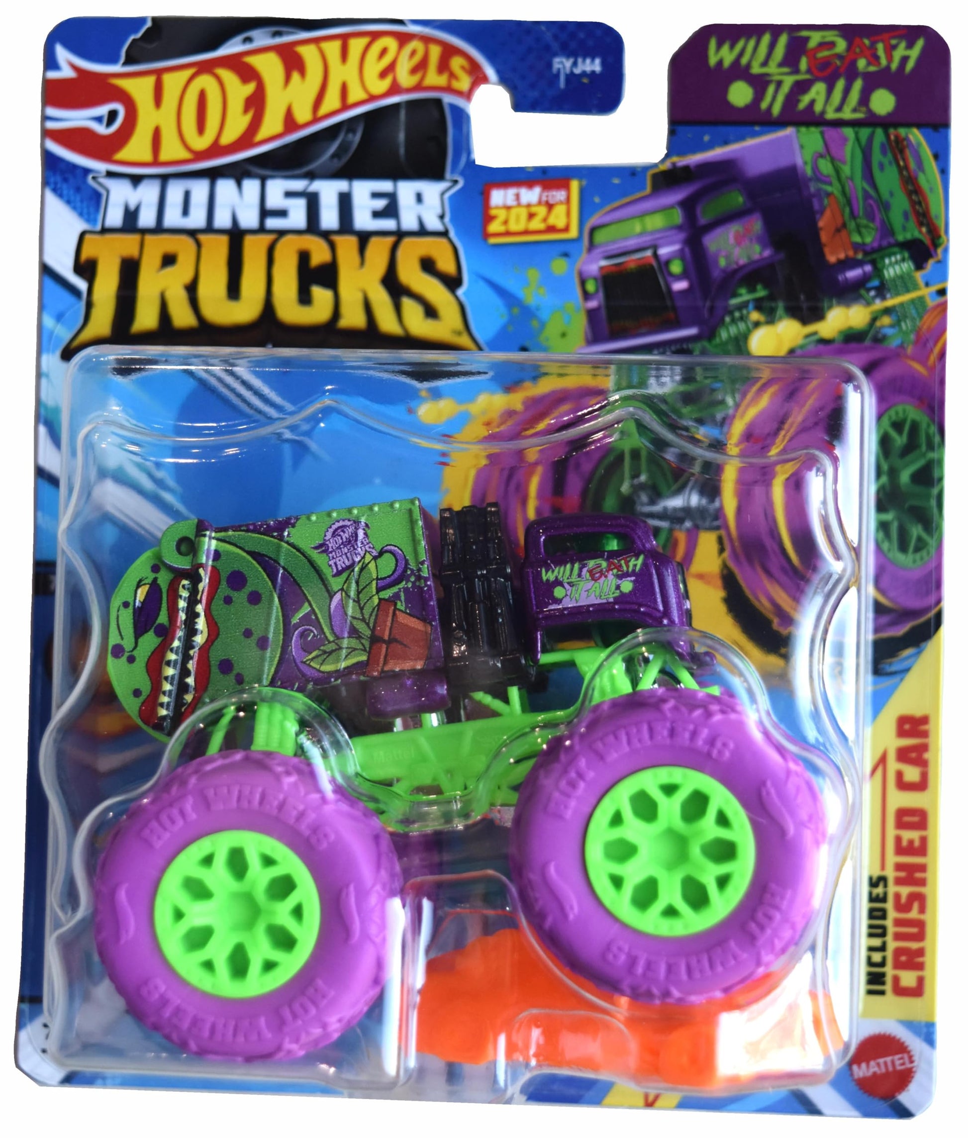 Hot Wheels Monster Trucks Will Eat it All, HWMT Back to Basics 7/7 Includes Crushed Car