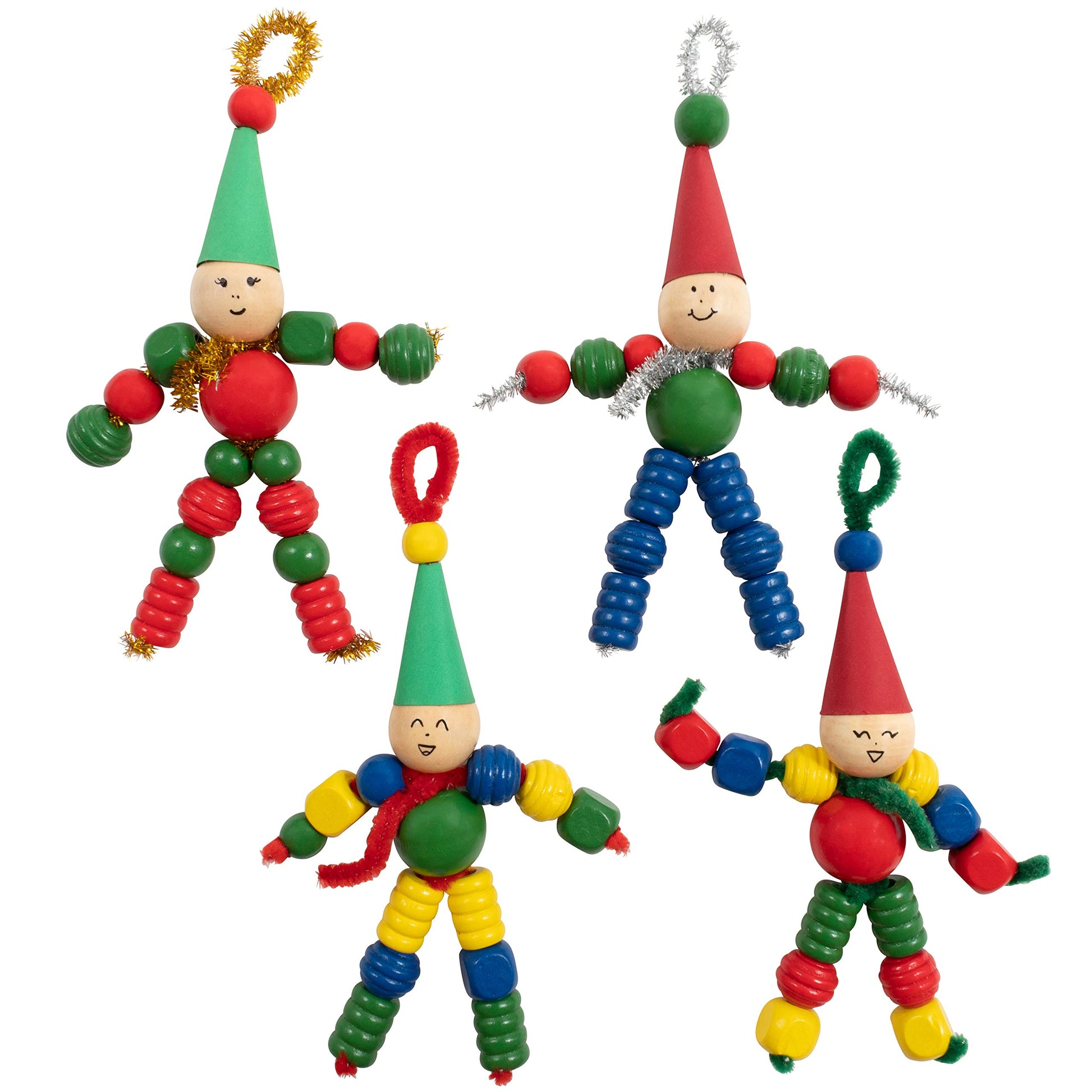 READY 2 LEARN Christmas Crafts - Create Your Own Bead Elves - Set of 4 - DIY Ornaments for Kids - Christmas Tree Decoration - All Materials Included