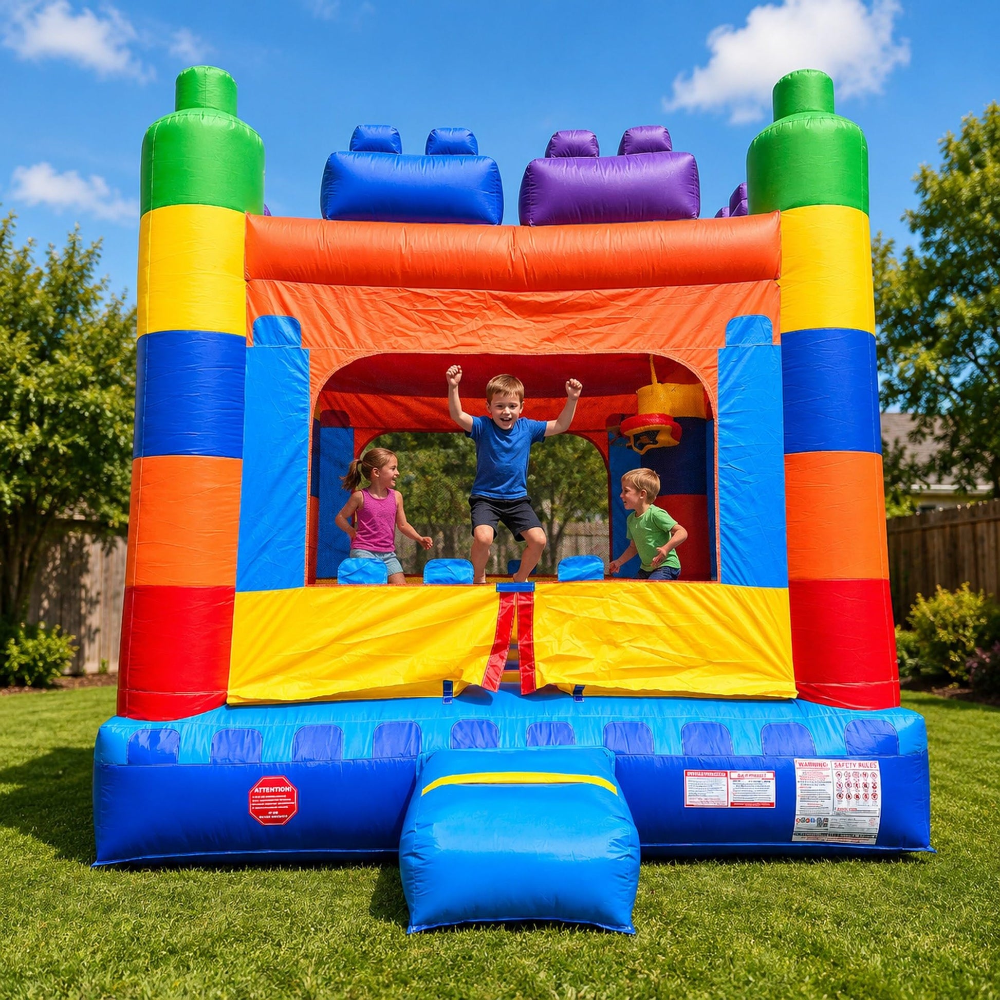 Pogo Bounce House Crossover Inflatable Jumper, No Blower, Building Blocks