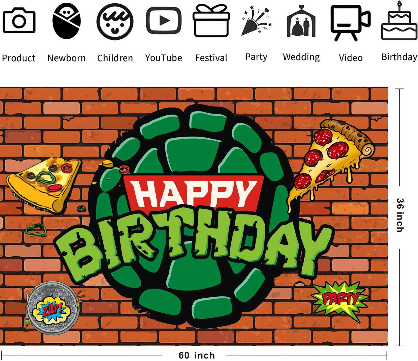 Cartoon for Turtles Happy Birthday Backdrop Birthday Party Supplies Kawaii Background for Boys Girls,Happy Birthday Banner Backdrop for Kids Party