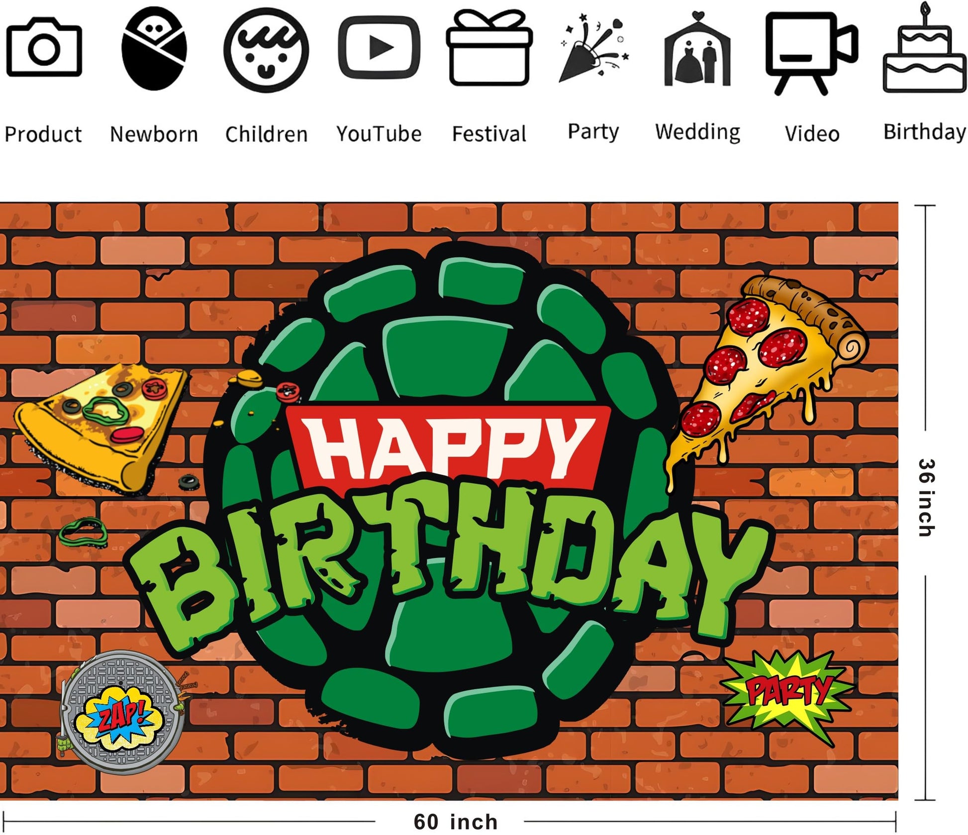 Cartoon for Turtles Happy Birthday Backdrop Birthday Party Supplies Kawaii Background for Boys Girls,Happy Birthday Banner Backdrop for Kids Party