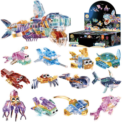 YCJZXMS 12 Piece Set of Marine Animal Building Blocks, Suitable for Goodie Bags, Stocking Stuffer, Classroom prizes, Birthday Gifts, Boys' and Girls'
