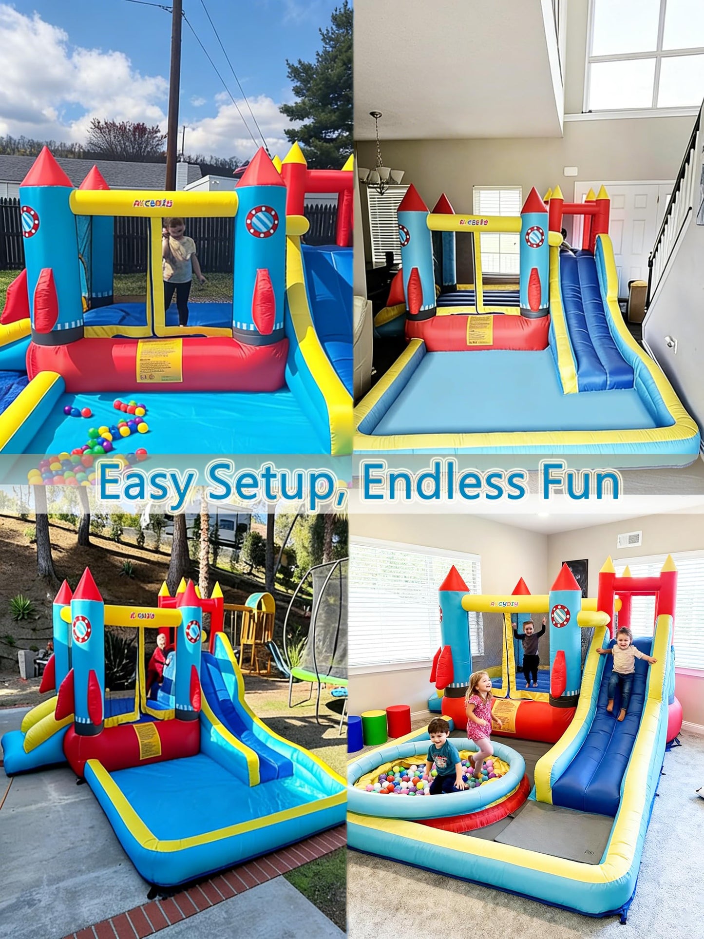 AKEYDIY Bounce House for Big Kids 8-12, Rocket Theme Kids Inflatable Bounce House for 3-6,with Slide,Climbing Wall,Bouncer Area,Pool, Bounce Castle