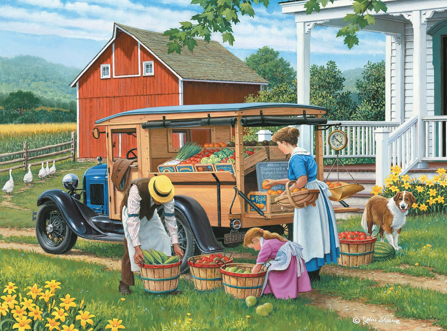 Bits and Pieces - 300 Piece Jigsaw Puzzle for Adults - 18" x 24" - Shop at Home - 300 pc Large Piece Family Farm Vegetable Stand Jigsaw by John Sloane