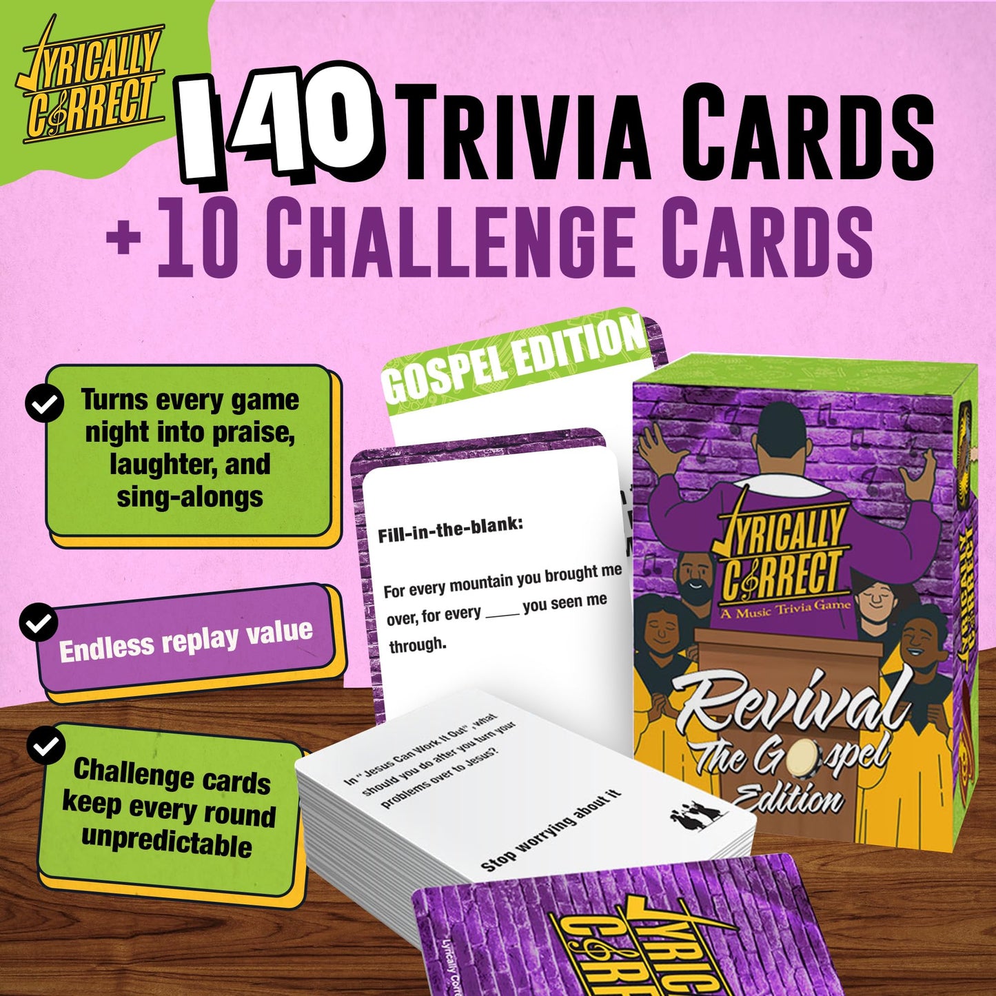 Lyrically Correct Revival: The Gospel Edition - Gospel Music Trivia Card Game for Adults & Families | Church Gatherings, Fellowship & Family Game