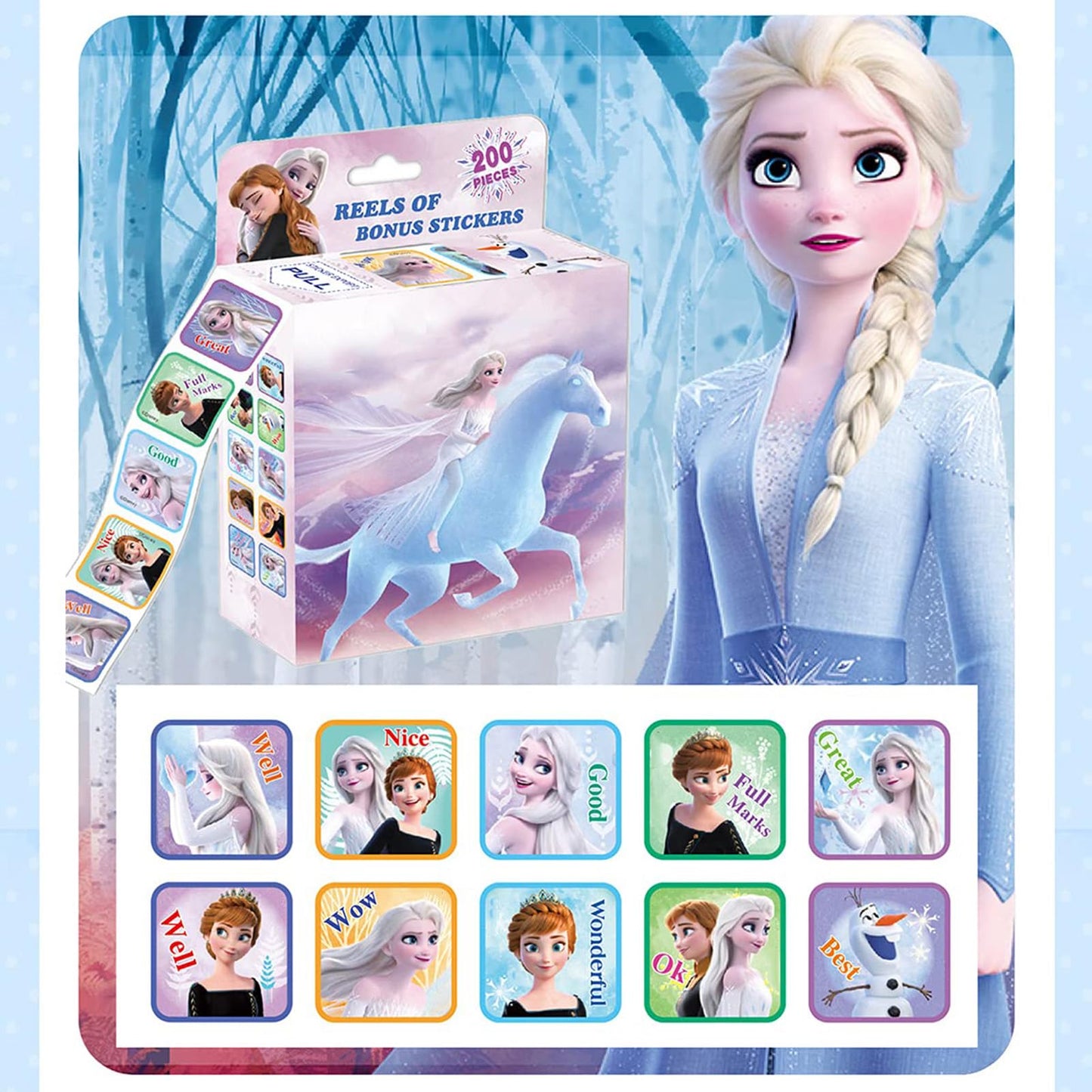 3 Pack Kids Sticker in 30 Designs,600 Pcs 1-1/2 Inch Self Adhesive Label Roll Stickers for Kids and Teacher(Princess)