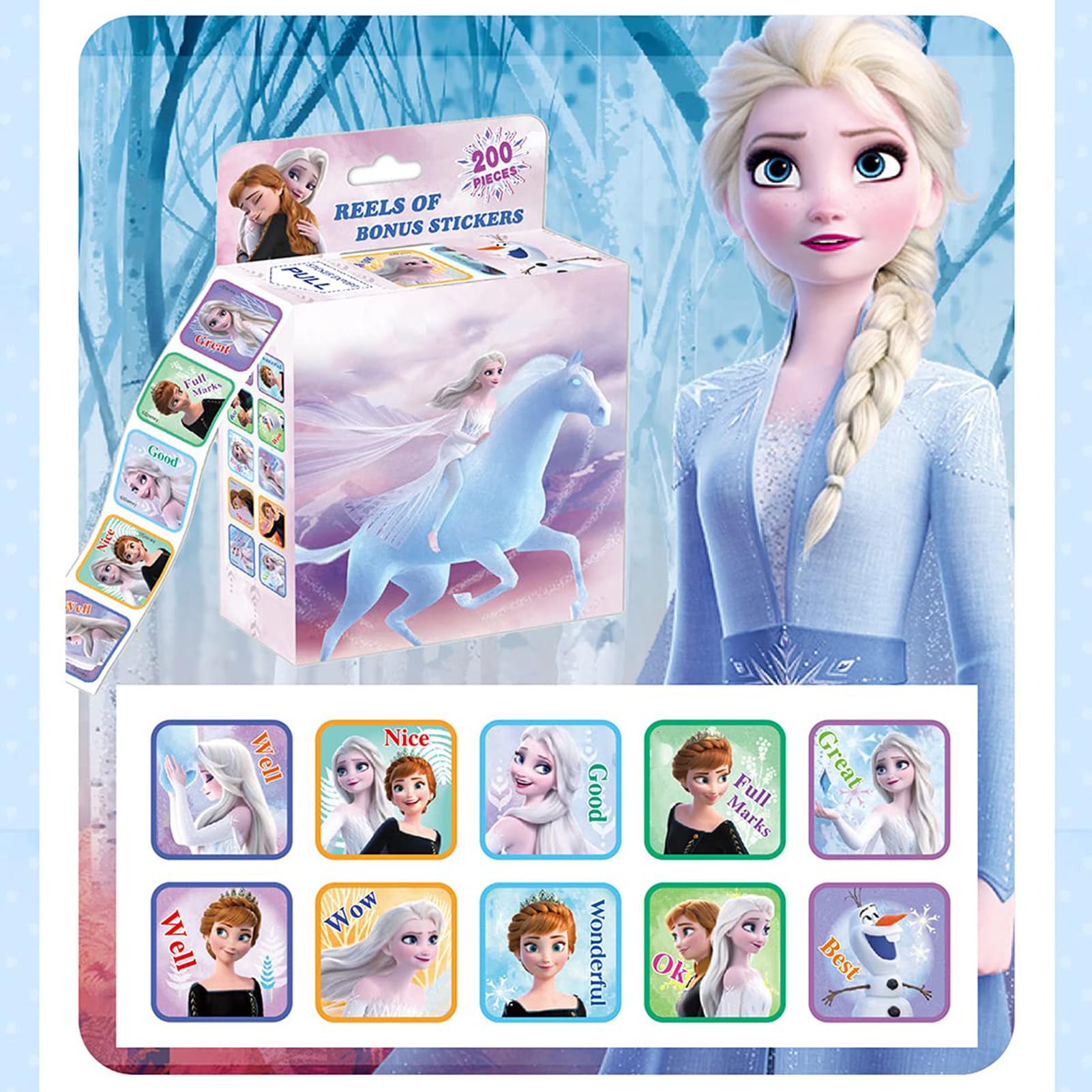 3 Pack Kids Sticker in 30 Designs,600 Pcs 1-1/2 Inch Self Adhesive Label Roll Stickers for Kids and Teacher(Princess)