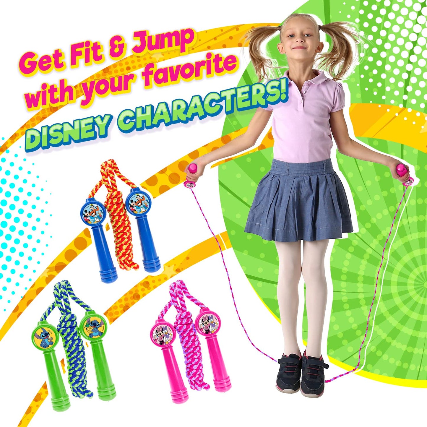 Disney Mickey Minnie & Stitch Kids Jump Rope for Girls (1 Rope Minnie) Indoor Outdoor Playset Skipping Jumping Rope for Kids Children Adults Outdoor