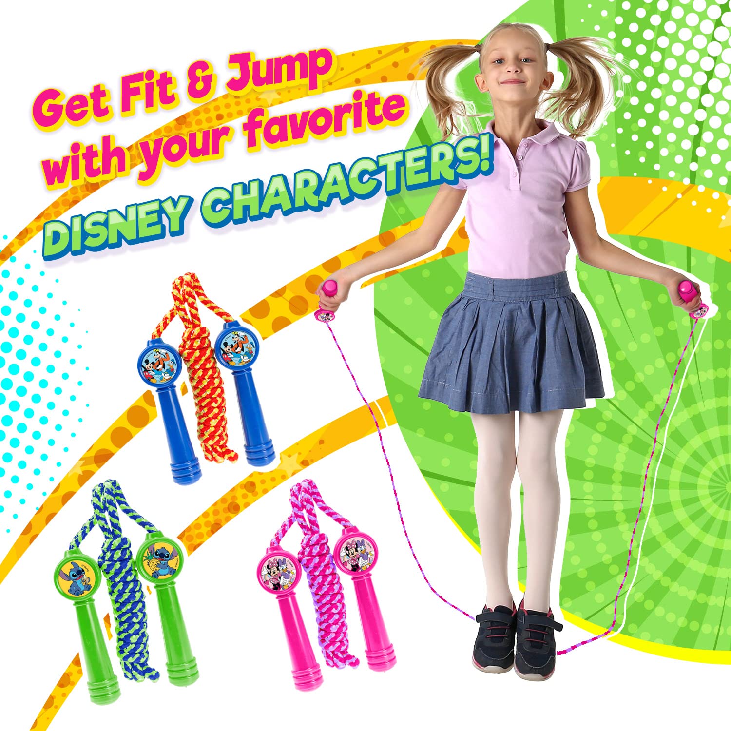 Disney Mickey Minnie & Stitch Kids Jump Rope for Girls (1 Rope Minnie) Indoor Outdoor Playset Skipping Jumping Rope for Kids Children Adults Outdoor