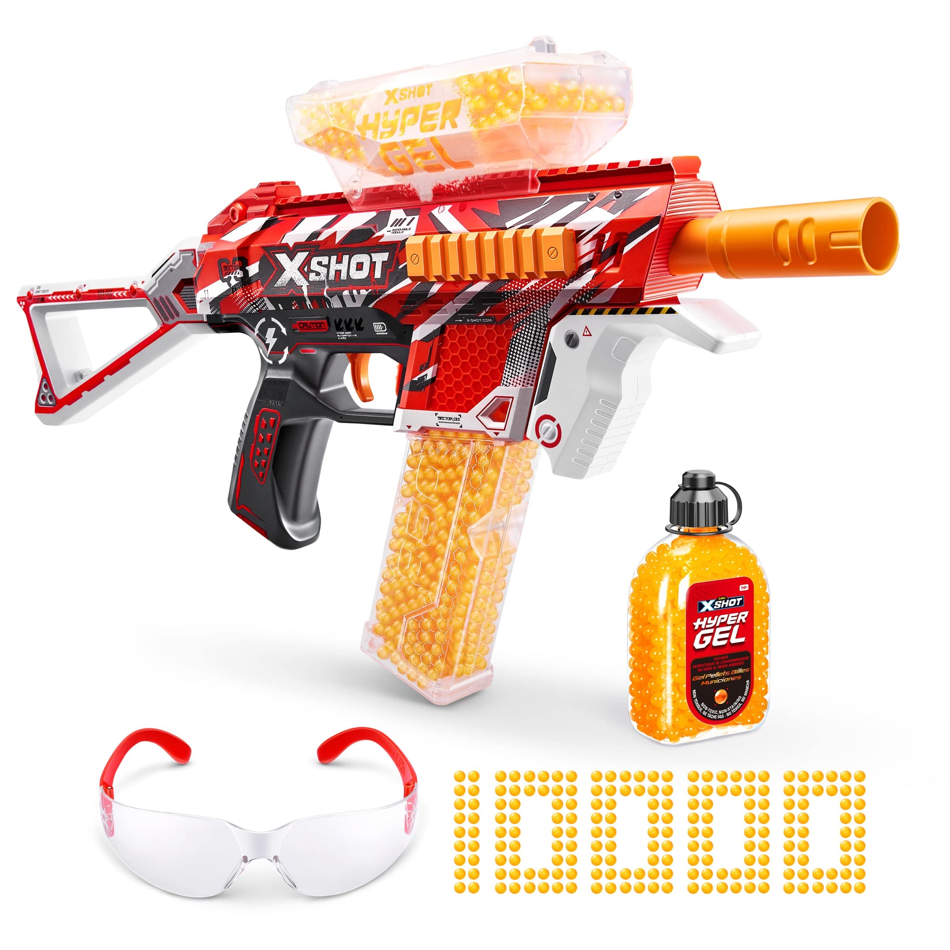 XSHOT Hyper Gel Trace Fire Blaster, Semi and Fully Automatic Gel Blaster & 10,000 Gellets, 600 Capacity Hopper & 850 Capacity Mag, Ages 14 & Up by