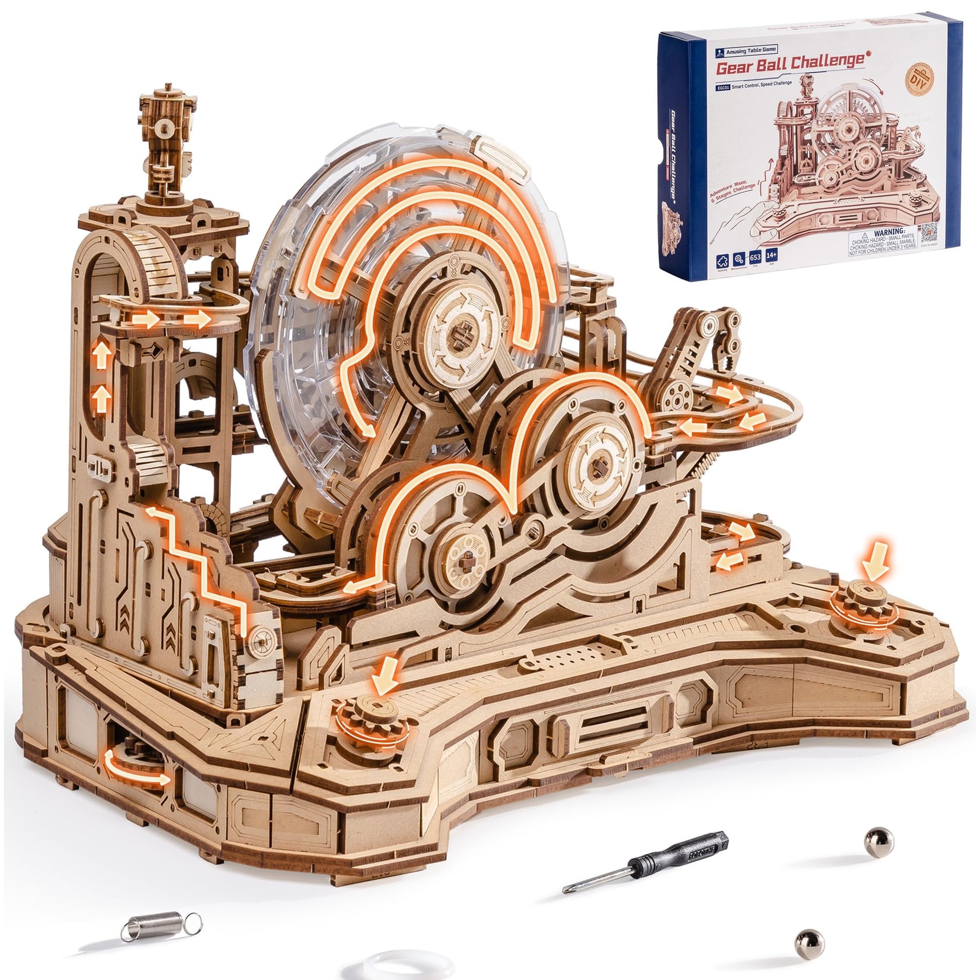 ROBOTIME 3D Wooden Puzzles Marble Run Set - 3D Puzzles for Adults-Mechanical Model Kit for Adults - Model Building Kits - Space/STEM/Engineering Gift