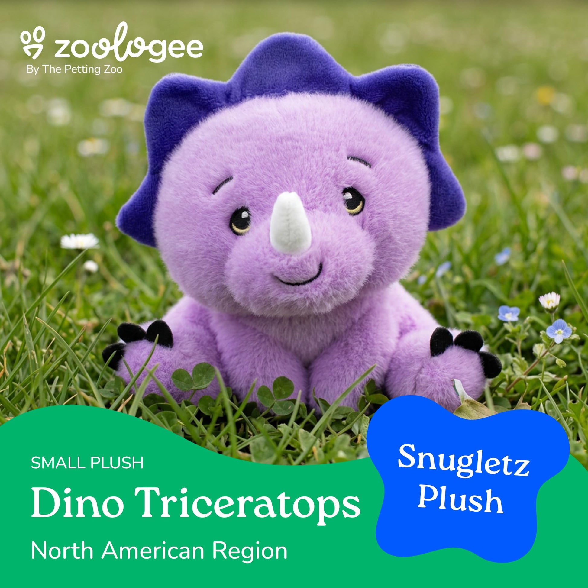 The Petting Zoo Dinosaur Triceratops Stuffed Animal Plushie, Gifts for Kids, Snugletz Zoologee Plush Toy, 7 in