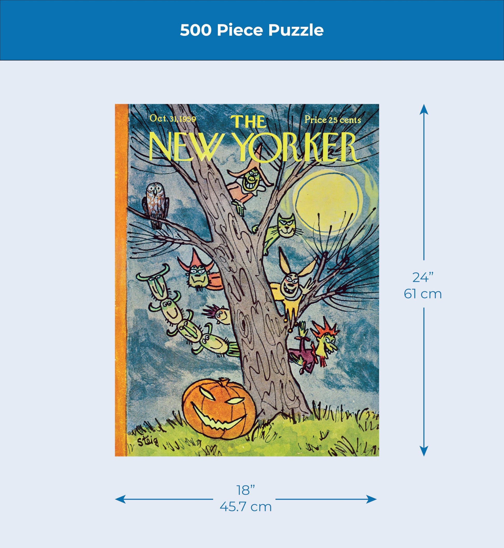 New York Puzzle Company - New Yorker Moonlit Mischief - 500 Piece Jigsaw Puzzle for Adults by William Steig