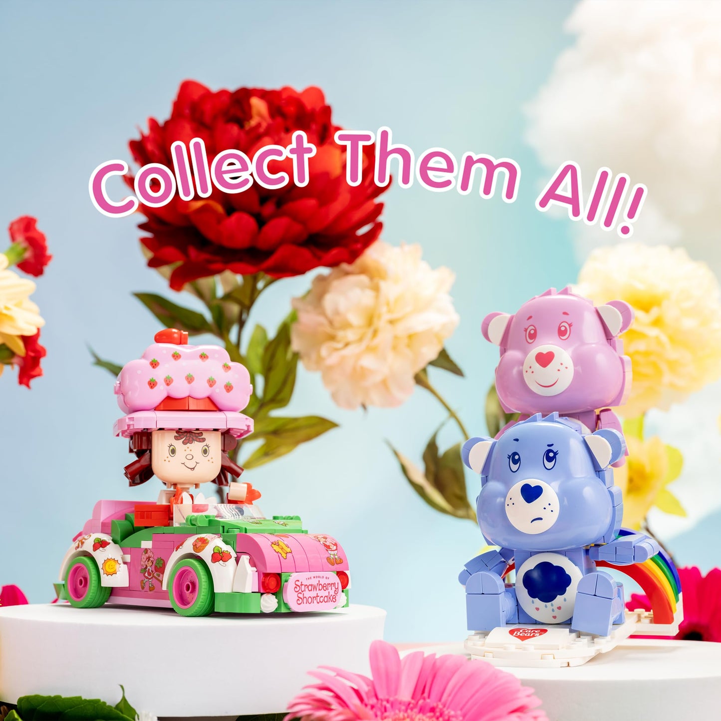 Brickcraft Care Bears Building Bricks Set, 336 Pieces, Cheer Bear and Grumpy Bear with Rainbow Base, Cute Collectible Gift for Kids and Fans, Holiday