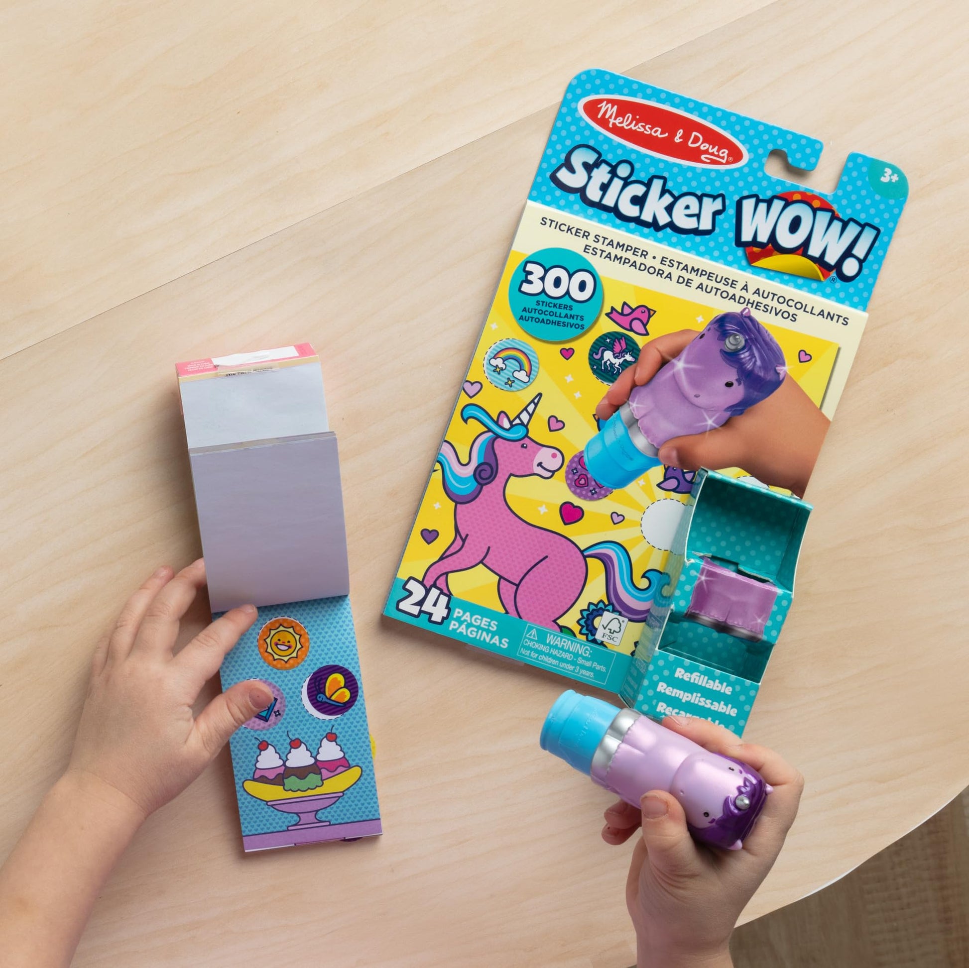 Melissa & Doug Sticker Wow!™ Purple Unicorn Bundle: 24-Page Activity Pad, Stamper, 500 Stickers, Arts and Crafts Fidget Toy Collectible Character