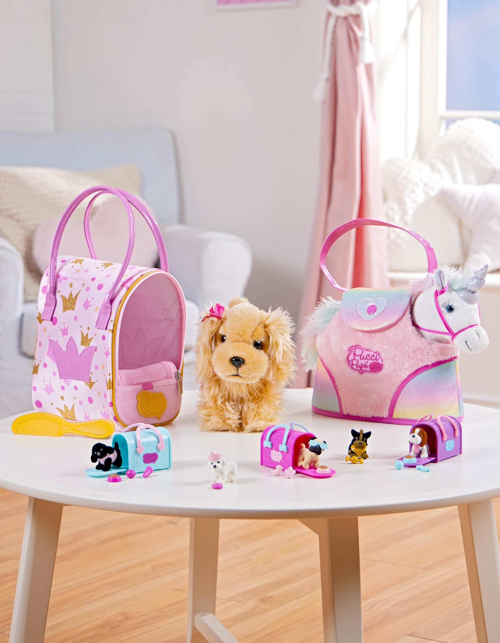 Pucci Pals Rainbow Bag & Sparkly Unicorn Plush Pet with Carrier