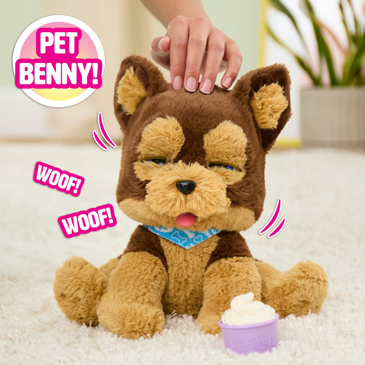 Just Play FurReal Benny the Kiss & Cuddle Pup Interactive Plush Toy, 10-Inch Brown Puppy with 30+ Sounds and Reactions, Treat Cup Accessory, Kids Ages