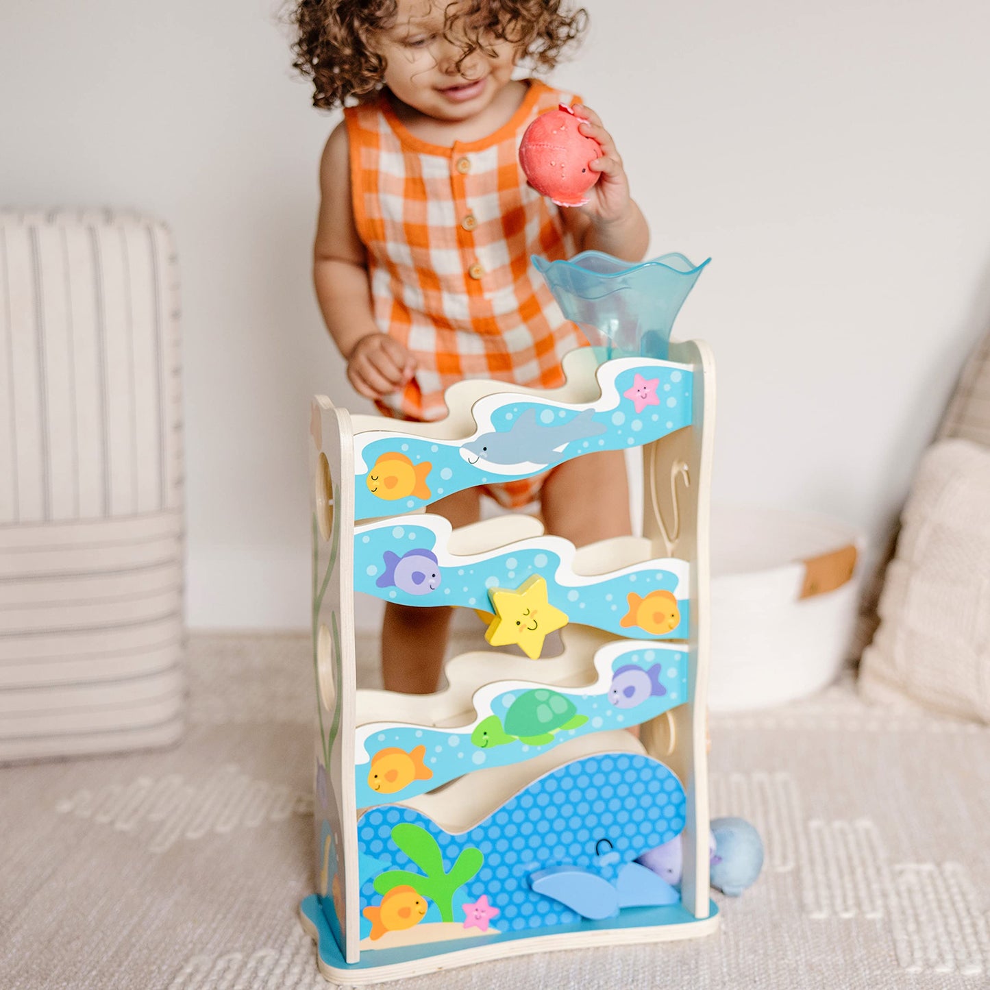 Melissa & Doug Rollables Wooden Ocean Slide Infant and Toddler Toy (5 Pieces) Ocean Themed Toys For Toddlers, Early Learning Toys For Infants And