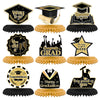9PCS Graduation Party Decorations Class of 2025 Congrats Grad Table Centerpiece Congratulate Graduation Black and Gold Honeycomb Table Toppers