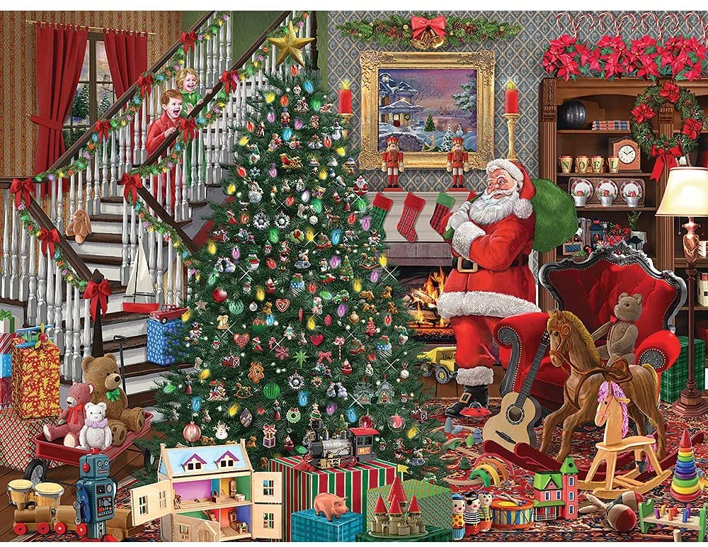 Bits and Pieces - 1000 Piece Christmas Jigsaw Puzzle for Adults - Christmas Joy by Bigelow Illustrations - Santa Puzzle with Unique Random Cut Pieces