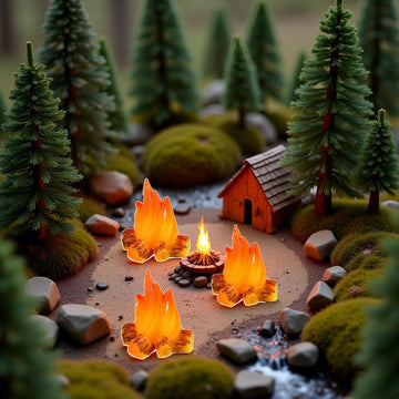 3-Pack Miniature Campfire Models - Resin Fake Fire for Dollhouse Ornaments, Halloween Decorations, and Micro Landscapes - Handcrafted Mini Fire Beads
