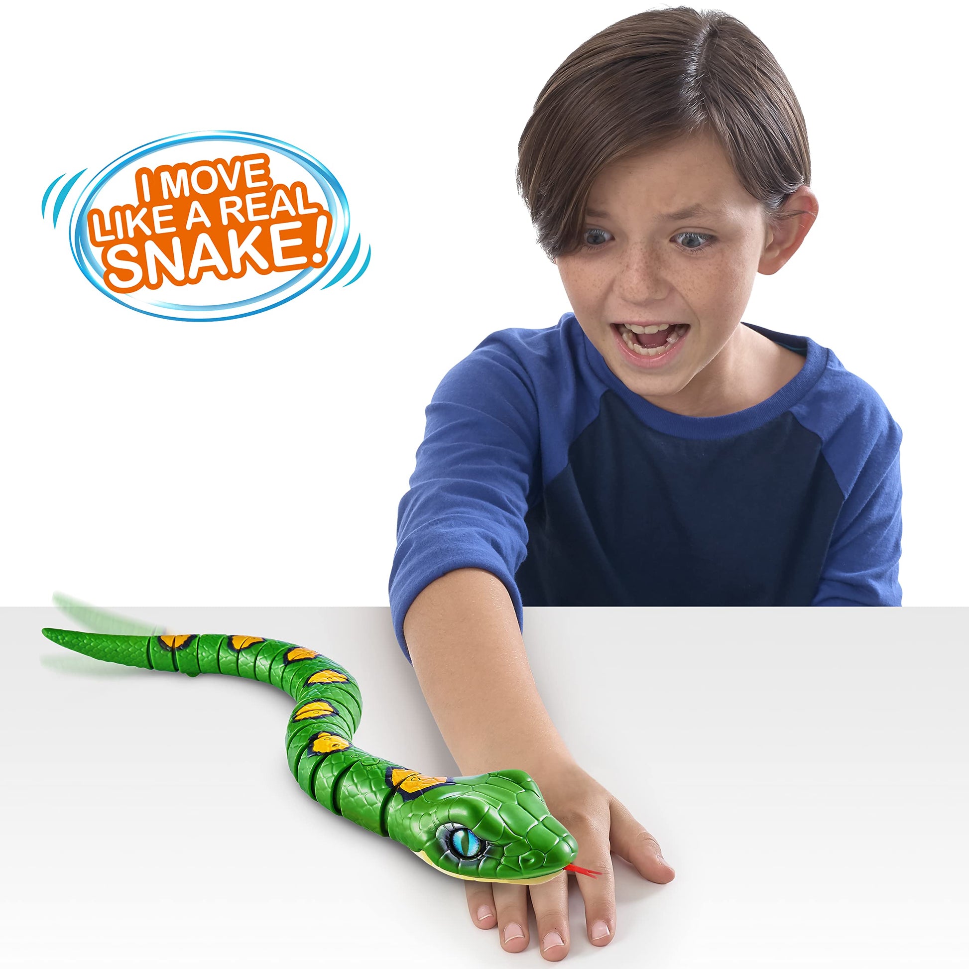 Robo Alive Slithering Snake Series 3 Green by ZURU Battery-Powered Robotic Light Up Reptile Toy that Moves (Green),7150B