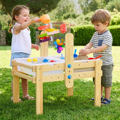 OOOK Wooden Sand and Water Table with 2 Bins, 20 PCS Water Toy Accessories