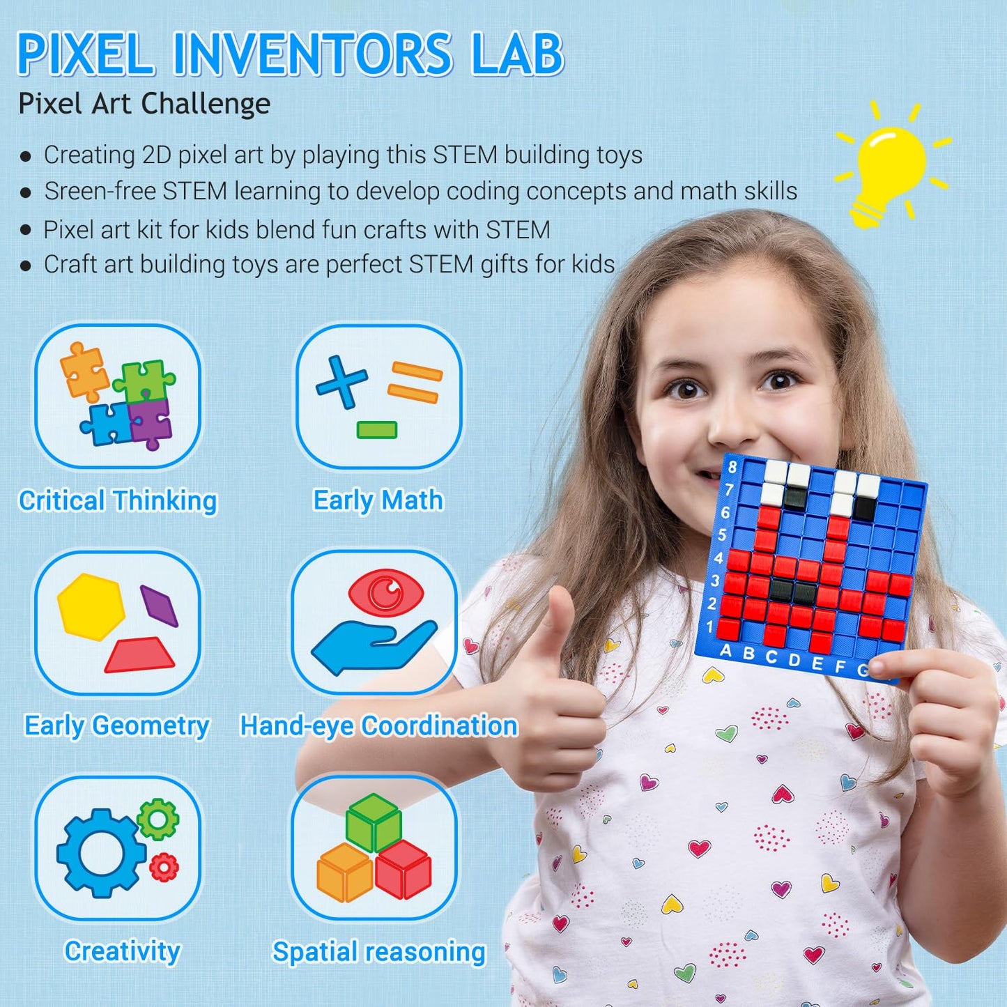 Pixel Art Craft Kits STEM Toys, Brain Teaser Games, Kindergarten Game, Back to School, Encourages Hands-on STEM-Based Play Craft Gifts for Age 5+
