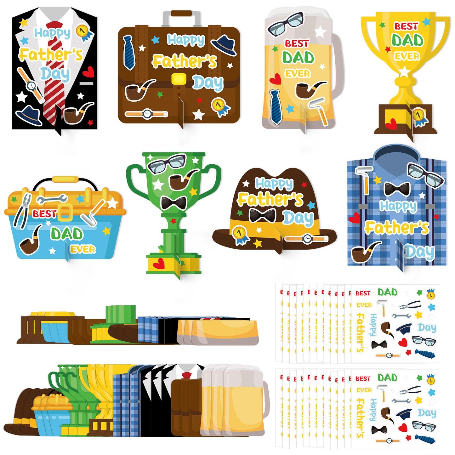 HABDJILTY 24 Set Father's Day Craft for Kids,Make Your Own Father's Gifts DIY 3D Best Dad Craft Kit for Fathers Day Handmade Crafts for Classroom