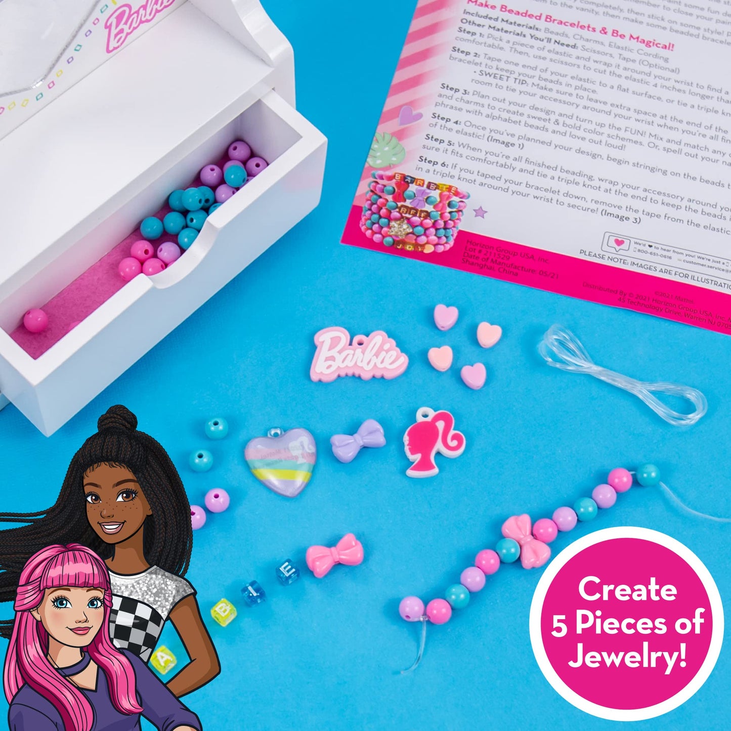 Barbie Paint Your Own Jewelry Box, Customize A Heart-Shaped Vanity & Jewelry Box with Acrylic Paints, Create 5 Pieces of Jewelry, 100+ Charms & Beads